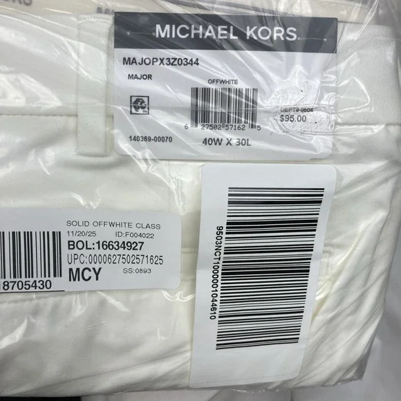 Michael Kors Mens Classic fit Dress Pants 40W 30L White Solid F02219 - Picture 4 of 5
